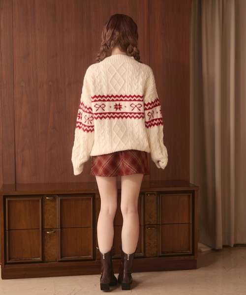 TITTY&CO.（ティティーアンドコー）の「ノルディックリボンニット（ニット/セーター・レディース・ネイビー/ホワイト/グレー/ライトブルー/ベージュ・FREE）」の17枚目の写真