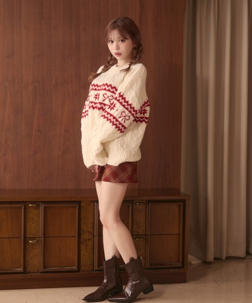 TITTY&CO.（ティティーアンドコー）の「ノルディックリボンニット（ニット/セーター・レディース・ネイビー/ホワイト/グレー/ライトブルー/ベージュ・FREE）」の19枚目の写真