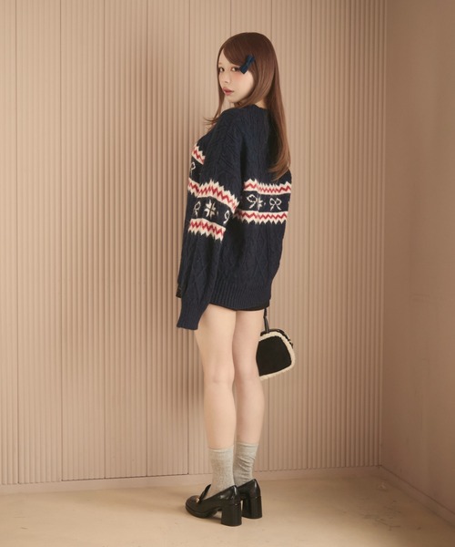 TITTY&CO.（ティティーアンドコー）の「ノルディックリボンニット（ニット/セーター・レディース・ネイビー/ホワイト/グレー/ライトブルー/ベージュ・FREE）」の14枚目の写真