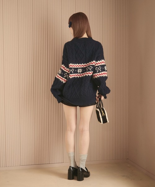 TITTY&CO.（ティティーアンドコー）の「ノルディックリボンニット（ニット/セーター・レディース・ネイビー/ホワイト/グレー/ライトブルー/ベージュ・FREE）」の8枚目の写真