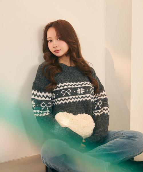 Rebirth / ニット・セーター(厚手)/L/ウール/KHK セール】ノルディックリボンニット（ニット/セーター）｜TITTY&CO