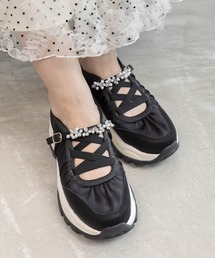 ヒョウ柄ビジュー付きフラットシューズ　ロッタデザイン　スクエアビジューストラップ BALLET SHOES（バレエシューズ） – LOTTADESIGN.