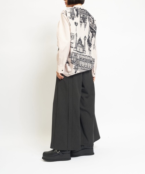 gomme 中欧プリント ライトドレープブラウス ブラック セール】中欧