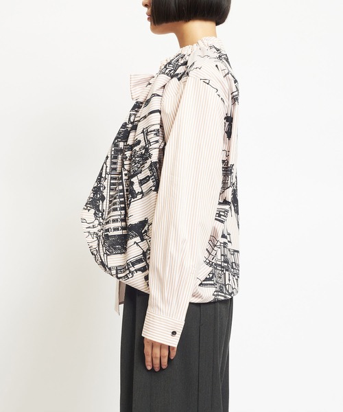 gomme 中欧プリント ライトドレープブラウス ブラック gomme（ゴム