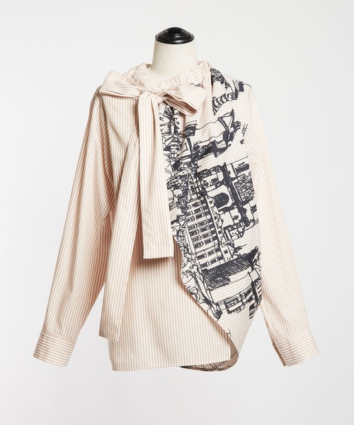 gomme 中欧プリント ライトドレープブラウス ブラック セール】中欧