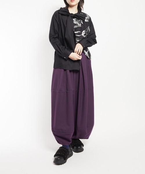 gomme 中欧プリント ライトドレープブラウス ブラック セール】中欧