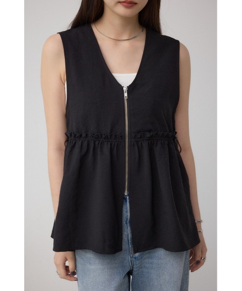 AZUL by moussy（アズールバイマウジー）の「ジップペプラムサイドドロストベスト（ベスト・レディース・ブラウン/ブラック/ライトベージュ・FREE）」の2枚目の写真