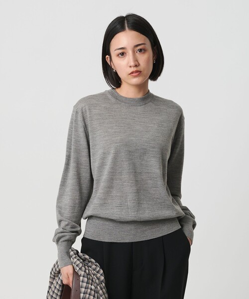 セール】ウールポリエステル ハイゲージクルーネックニット