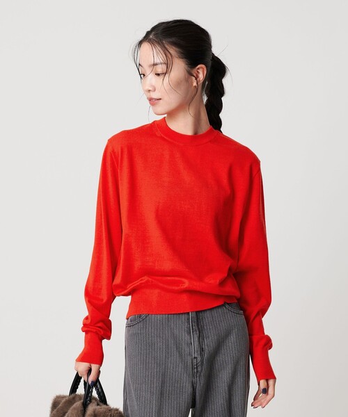 ウールポリエステル ハイゲージクルーネックニット ウォッシャブル