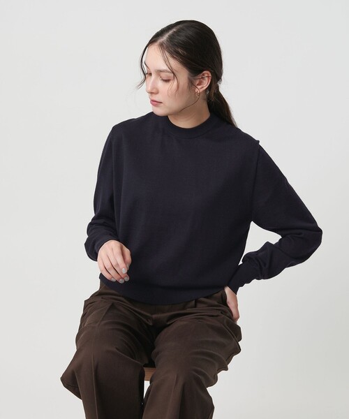セール】ウールポリエステル ハイゲージクルーネックニット