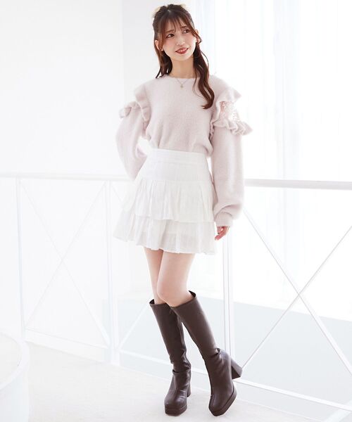 MAJESTIC LEGON（マジェスティックレゴン）の「Ladyフリルシャギーニット（ニット/セーター・レディース・ライトグレー/ベージュ/ピンク/ブルー/アイボリー/ライトピンク・MEDIUM）」の7枚目の写真