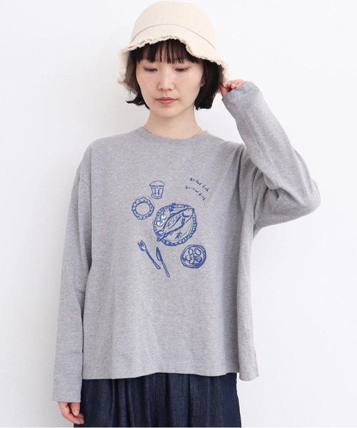 l'atelier du savon（アトリエドサボン）の「おさかな定食　プリントロンT（Tシャツ/カットソー・レディース・オフホワイト/グレー・FREE）」の11枚目の写真