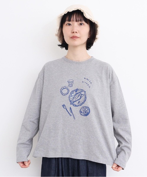l'atelier du savon（アトリエドサボン）の「おさかな定食　プリントロンT（Tシャツ/カットソー・レディース・オフホワイト/グレー・FREE）」の10枚目の写真