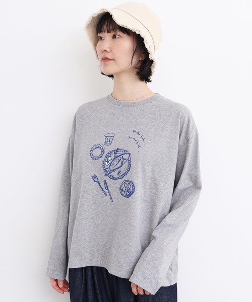 l'atelier du savon（アトリエドサボン）の「おさかな定食　プリントロンT（Tシャツ/カットソー・レディース・オフホワイト/グレー・FREE）」の14枚目の写真