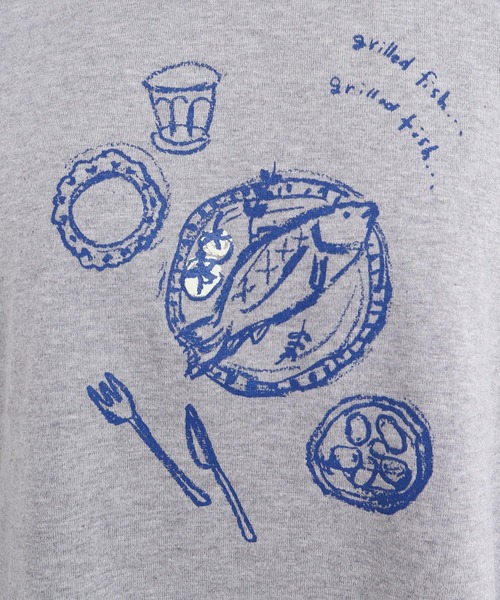 l'atelier du savon（アトリエドサボン）の「おさかな定食　プリントロンT（Tシャツ/カットソー・レディース・オフホワイト/グレー・FREE）」の15枚目の写真