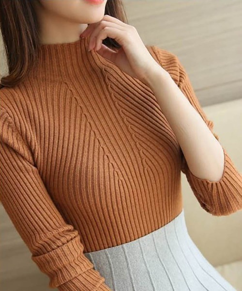 maison de LATIR(メゾンドラティール)の「程よいフィット感が着心地のいいハイネックニットトップス。(ニット/セーター・レディース・ブラウン/ホワイト/ブラック・FREE)」の8枚目の写真