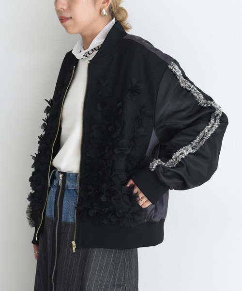 新品　今季　エイミーロウ　フラワーモチーフバルーンブルゾン　ブラック フラワーモチーフバルーンブルゾン Eimee Law│Eimee Law