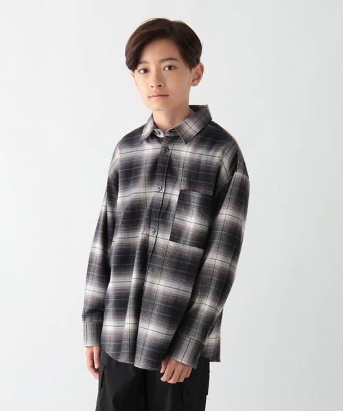 GLOBAL WORK（グローバルワーク）の「やわらかリッチネルチェック/498546（シャツ/ブラウス・キッズ・グレイッシュベージュ/ブラック・160cm/150cm/140cm/130cm）」の13枚目の写真