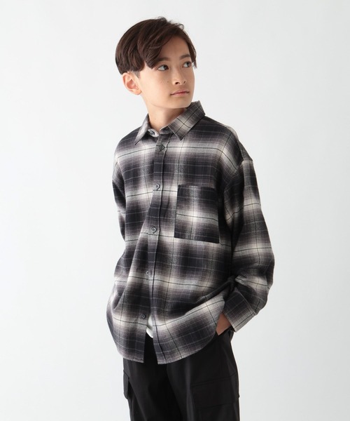 GLOBAL WORK（グローバルワーク）の「やわらかリッチネルチェック/498546（シャツ/ブラウス・キッズ・グレイッシュベージュ/ブラック・160cm/150cm/140cm/130cm）」の14枚目の写真