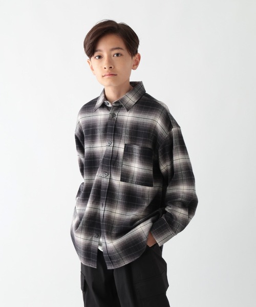 GLOBAL WORK（グローバルワーク）の「やわらかリッチネルチェック/498546（シャツ/ブラウス・キッズ・グレイッシュベージュ/ブラック・160cm/150cm/140cm/130cm）」の15枚目の写真