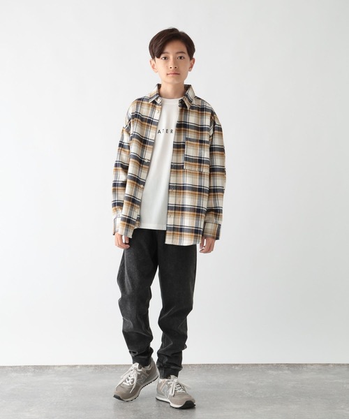 GLOBAL WORK（グローバルワーク）の「やわらかリッチネルチェック/498546（シャツ/ブラウス・キッズ・グレイッシュベージュ/ブラック・160cm/150cm/140cm/130cm）」の16枚目の写真