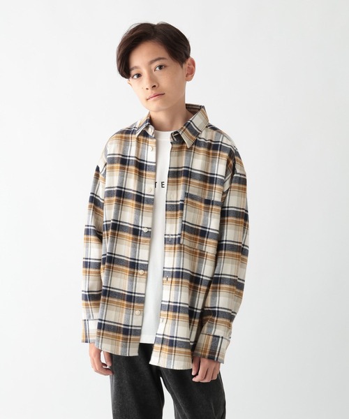 GLOBAL WORK（グローバルワーク）の「やわらかリッチネルチェック/498546（シャツ/ブラウス・キッズ・グレイッシュベージュ/ブラック・160cm/150cm/140cm/130cm）」の20枚目の写真