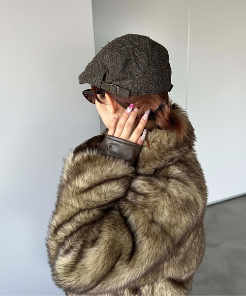 ハンチング帽　レオパード レオパード柄 フェイクレザー ハンチング ブラウン - 古着屋