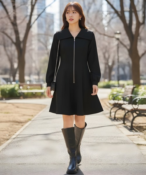 AND COUTURE（アンドクチュール）の「センターZIPミニワンピース（ワンピース・レディース・ブラウン/チャコールグレー/ブラック/ダークブラウン・FREE）」の14枚目の写真