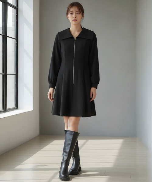 AND COUTURE（アンドクチュール）の「センターZIPミニワンピース（ワンピース・レディース・ブラウン/チャコールグレー/ブラック/ダークブラウン・FREE）」の16枚目の写真