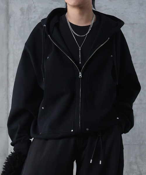 セール】AW ダブルポケット スタッズ リベット フルジップパーカー