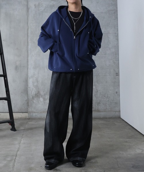 Confirm(コンファーム)の「AW ダブルポケット スタッズ リベット フルジップパーカー ビッグシルエット メンズ レディース ユニセックス 【Confirm】(パーカー・メンズ・ネイビー/杢グレー/ブラック・M/L)」の19枚目の写真