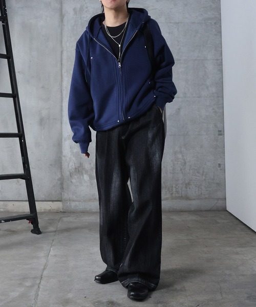 Confirm(コンファーム)の「AW ダブルポケット スタッズ リベット フルジップパーカー ビッグシルエット メンズ レディース ユニセックス 【Confirm】(パーカー・メンズ・ネイビー/杢グレー/ブラック・M/L)」の18枚目の写真