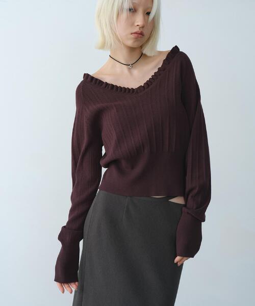 CODE A（コードエー）の「frill design knit（ニット/セーター・レディース・ブラック/ホワイト/ダークブラウン・00）」の3枚目の写真