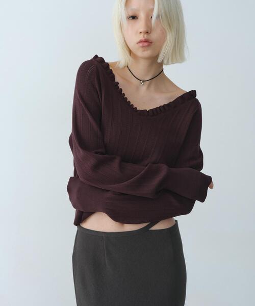 CODE A（コードエー）の「frill design knit（ニット/セーター・レディース・ブラック/ホワイト/ダークブラウン・00）」の8枚目の写真