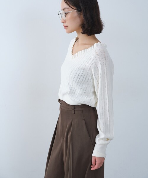 CODE A（コードエー）の「frill design knit（ニット/セーター・レディース・ブラック/ホワイト/ダークブラウン・00）」の14枚目の写真