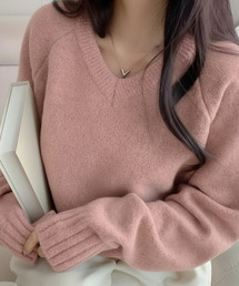 レディースのニット/セーター（ピンク/桃色系・Vネック）ファッション