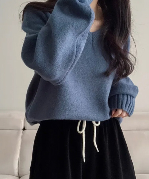 VIVID LADY(ビビッドレディー)の「Vネック ニットトップス※新色追加(ニット/セーター・レディース・ネイビー/オリーブ/グレー/レッド/オートミール/ブルー/スカイブルー/ピンク/ホワイト/イエロー・FREE)」の20枚目の写真