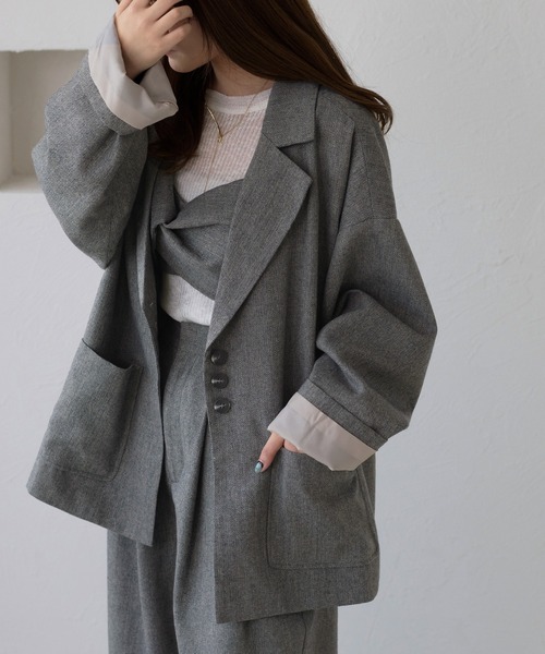 apres jour clair(アプレジュールクレア)の「【apres jour clair】【セットアップ可能】オーバーサイズジャケット(テーラードジャケット・レディース・キャメル/ブラウン系その他/グレー・X-LARGE/フリー)」の1枚目の写真
