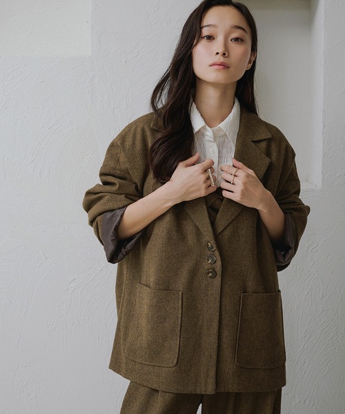 apres jour clair(アプレジュールクレア)の「【apres jour clair】【セットアップ可能】オーバーサイズジャケット(テーラードジャケット・レディース・キャメル/ブラウン系その他/グレー・X-LARGE/フリー)」の4枚目の写真