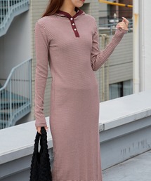 R.P.miller/ミラー PANELRIB Hood OP ボーダーデザイン フード付きワンピース