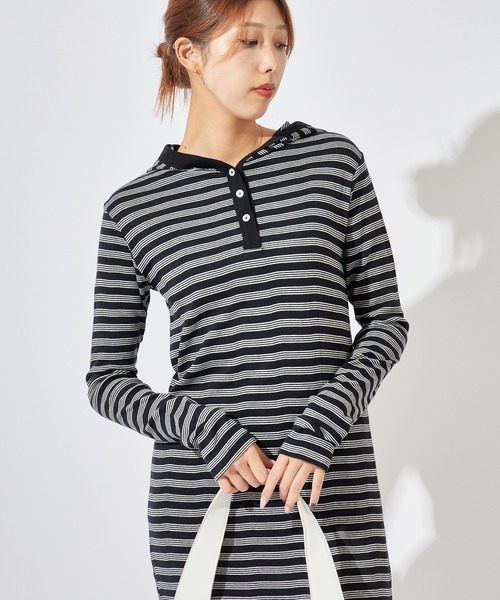 MILLER（ミラー）の「R.P.miller/ミラー PANELRIB Hood OP ボーダーデザイン フード付きワンピース（ワンピース・レディース・ブルー/ブラック/レッド/ブラウン/ブラック×ホワイト・FREE）」の15枚目の写真