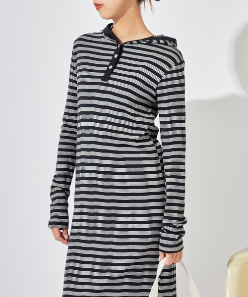 MILLER（ミラー）の「R.P.miller/ミラー PANELRIB Hood OP ボーダーデザイン フード付きワンピース（ワンピース・レディース・ブルー/ブラック/レッド/ブラウン/ブラック×ホワイト・FREE）」の17枚目の写真