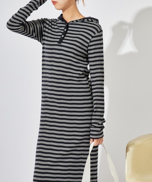 MILLER（ミラー）の「R.P.miller/ミラー PANELRIB Hood OP ボーダーデザイン フード付きワンピース（ワンピース・レディース・ブルー/ブラック/レッド/ブラウン/ブラック×ホワイト・FREE）」の18枚目の写真