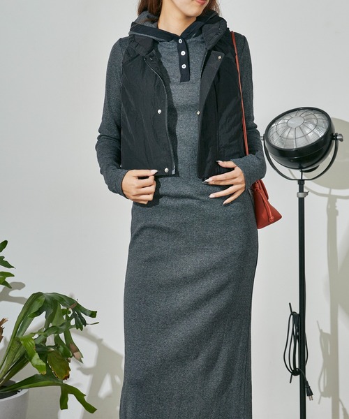 MILLER（ミラー）の「R.P.miller/ミラー PANELRIB Hood OP ボーダーデザイン フード付きワンピース（ワンピース・レディース・ブルー/ブラック/レッド/ブラウン/ブラック×ホワイト・FREE）」の8枚目の写真