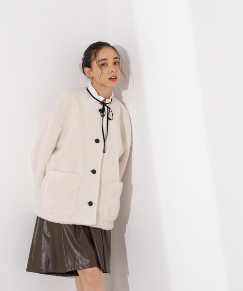 N.（N. Natural Beauty Basic）（エヌエヌナチュラルビューティーベーシック）の「ノーカラーボアブルゾン（ブルゾン・レディース・ブラウン/イエロー/オフホワイト・MEDIUM/SMALL）」の17枚目の写真