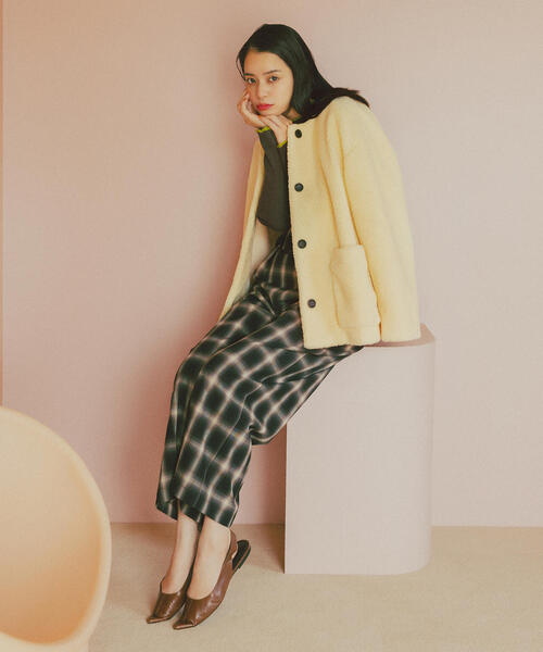 N.（N. Natural Beauty Basic）（エヌエヌナチュラルビューティーベーシック）の「ノーカラーボアブルゾン（ブルゾン・レディース・ブラウン/イエロー/オフホワイト・MEDIUM/SMALL）」の14枚目の写真