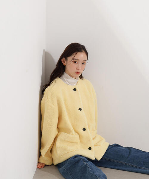 N.（N. Natural Beauty Basic）（エヌエヌナチュラルビューティーベーシック）の「ノーカラーボアブルゾン（ブルゾン・レディース・ブラウン/イエロー/オフホワイト・MEDIUM/SMALL）」の11枚目の写真