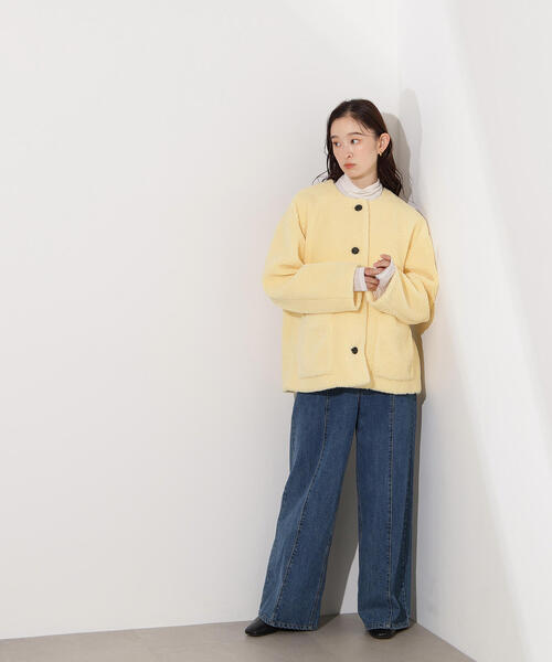 N.（N. Natural Beauty Basic）（エヌエヌナチュラルビューティーベーシック）の「ノーカラーボアブルゾン（ブルゾン・レディース・ブラウン/イエロー/オフホワイト・MEDIUM/SMALL）」の9枚目の写真