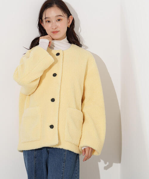 N.（N. Natural Beauty Basic）（エヌエヌナチュラルビューティーベーシック）の「ノーカラーボアブルゾン（ブルゾン・レディース・ブラウン/イエロー/オフホワイト・MEDIUM/SMALL）」の8枚目の写真