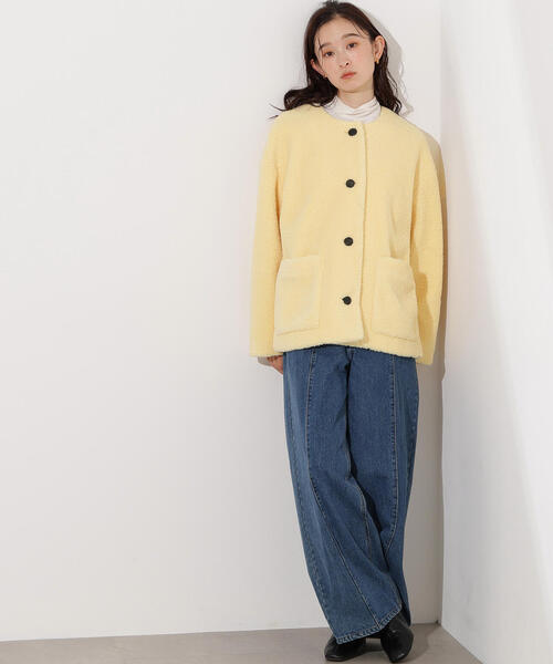 N.（N. Natural Beauty Basic）（エヌエヌナチュラルビューティーベーシック）の「ノーカラーボアブルゾン（ブルゾン・レディース・ブラウン/イエロー/オフホワイト・MEDIUM/SMALL）」の5枚目の写真